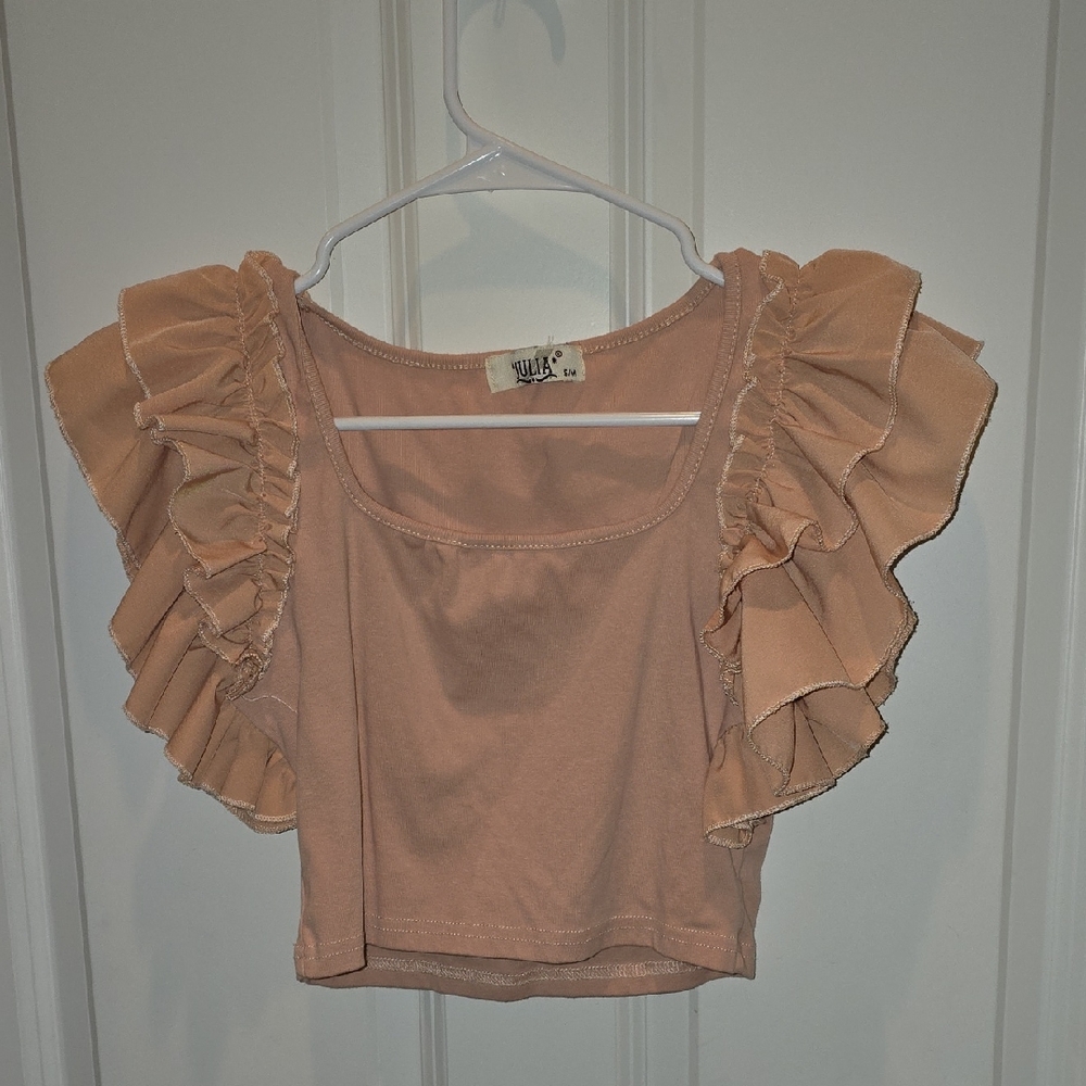 Julia Ruffled Sleeve Peach Top